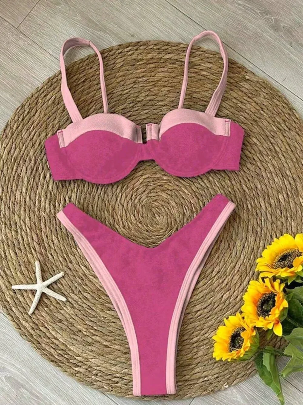 Hot Pink Sexy Women's Color Block Bikini